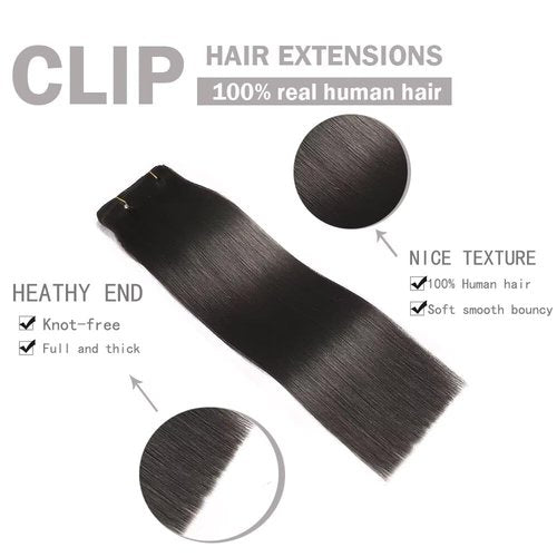 Ailiceehr Clips in Hair Extensions Seamless Human Hair Clips in Hair Extensions Natural Black 105g 22inch 8pcs Double Weft Thick Straight.