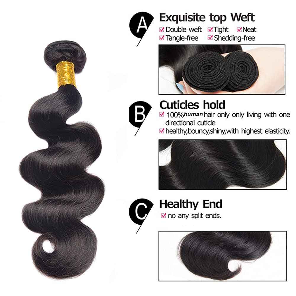 34 34 34 Inch Color 1B Body Wave Bundles Natural Black Human Hair Bundles Niegmeag Peruvian Virgin Soft and Skily Remy Hair Extensions Double Weft Hair Weave