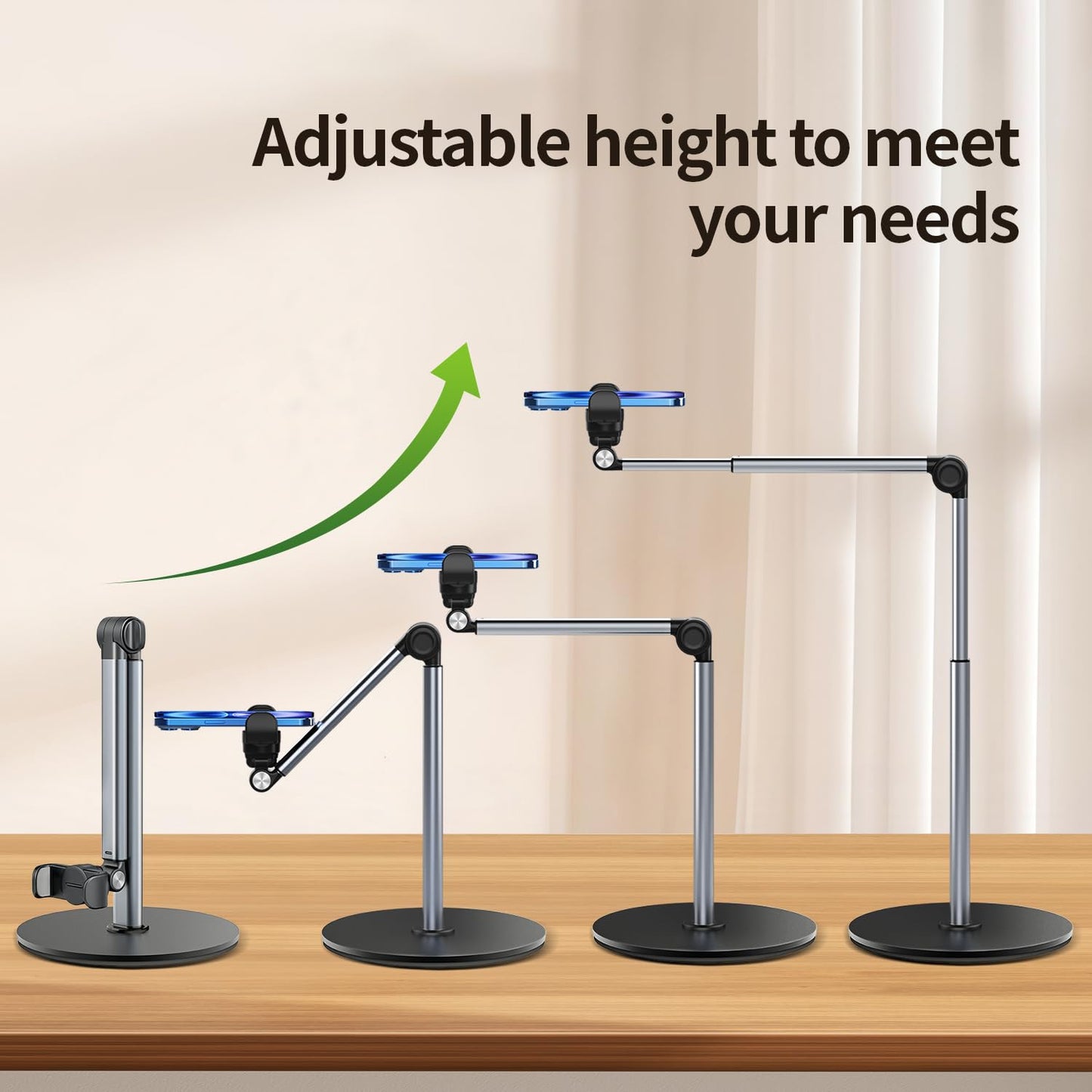 yAyusi Heavy Duty Aluminum Overhead Tripod for iPhone, 12 in Long Phone Mount for Desk, Flexible Articulating Arm Overhead Phone Mount for Live Streaming, Meeting, Cooking, Nail Video Recording