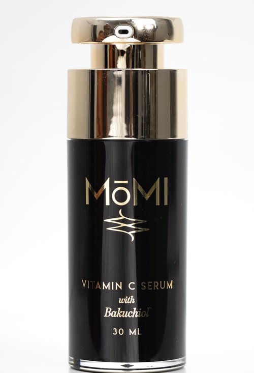 MōMI Vitamin C Serum with Bakuchiol. Brightening, firming, helps with hyperpigmentation. Contains 20% THD Ascorbate, HA, Ferulic Acid, Vitamin E and Bakuchiol,