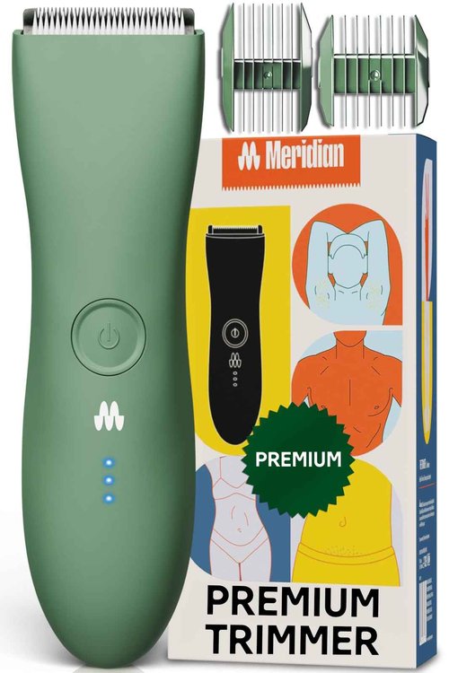 MERIDIAN The Trimmer Premium - Body Hair Trimmer & Electric Shaver for Men and Women for Pubic Hair, Chest, Legs & Bikini Line, Waterproof & Rechargeable, Sage