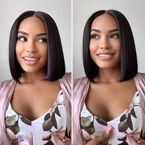 ISEE Hair Glueless Wear and Go Wigs for Beginners Lace Front Wigs for Black Women Human Hair Short Straight Bob Human Hair Wigs Lace Pre Cut Wig 10 Inch
