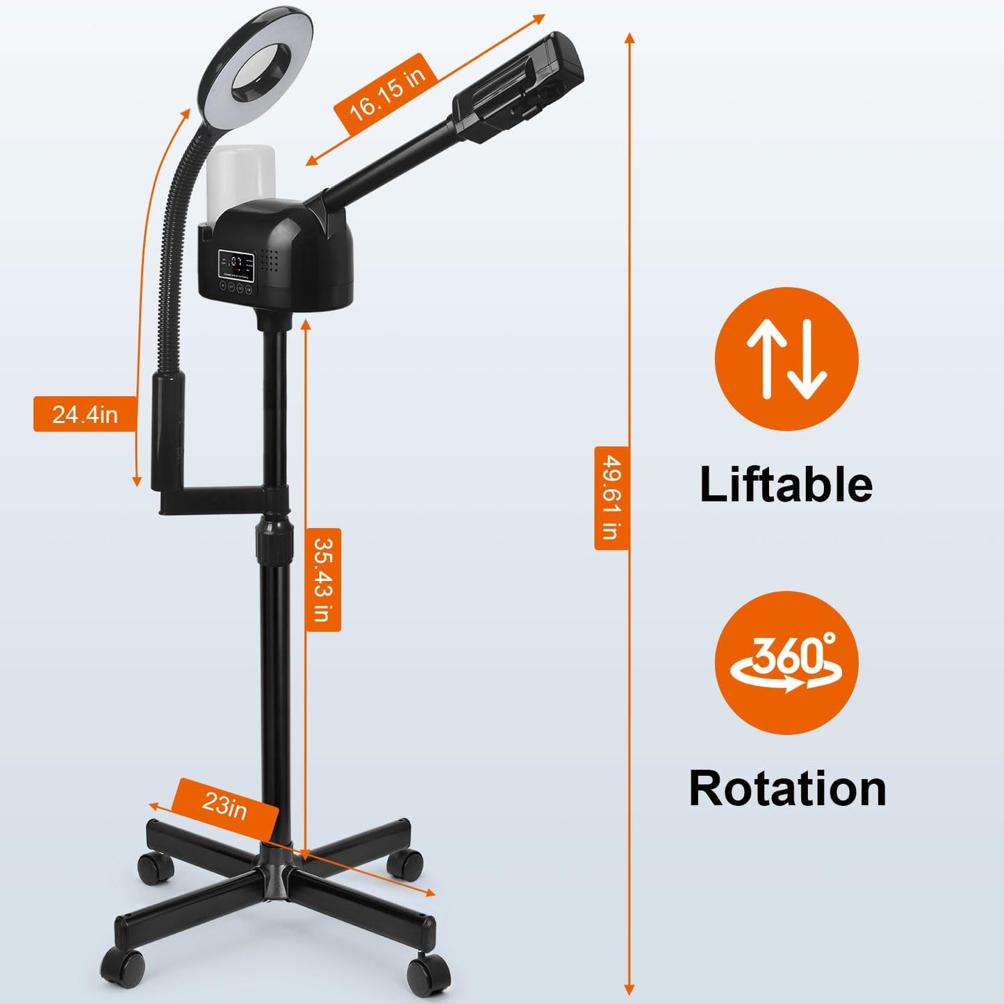 Professional Facial Steamer with 5X Magnifying Lamp, 2 in 1 Facial Steamer Upgrade PTC Heating, Esthetician Steamer Black Face Steamer for Salon Spa Beauty Skin Care (Black)
