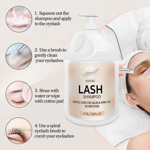 SVECKE Eyelash Shampoo, 128 fl.oz/3.78L, with 50 Lash Extension Aftercare Cards, Foaming Cleanser for Professional Salon and Home Use