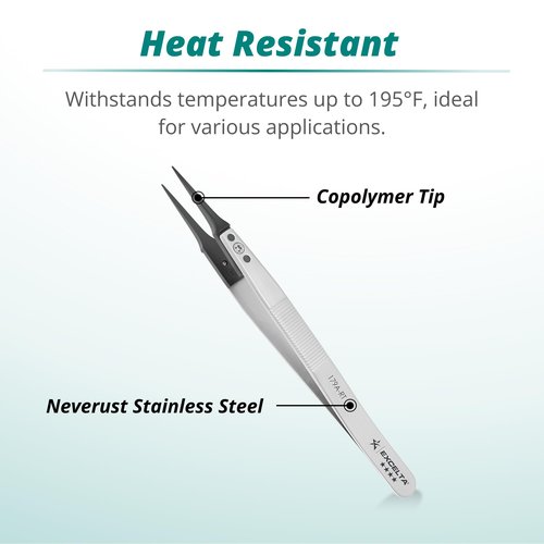 Excelta Straight Tweezers with Replaceable Tips, Anti-Magnetic Stainless Steel, ESD Safe, Heat Resistant up to 195°F, Ideal for Cleanroom Use, Superior