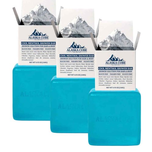 Alaskacube Cool Menthol Shower Bath Body Soap Bar Cleanser Refreshing Cooling Effect Rich Foam for Body (Pack of 3) | 3% Menthol | Body Wash, Shampoo for Men Women Bundle Value Set (Mint, Menthol)