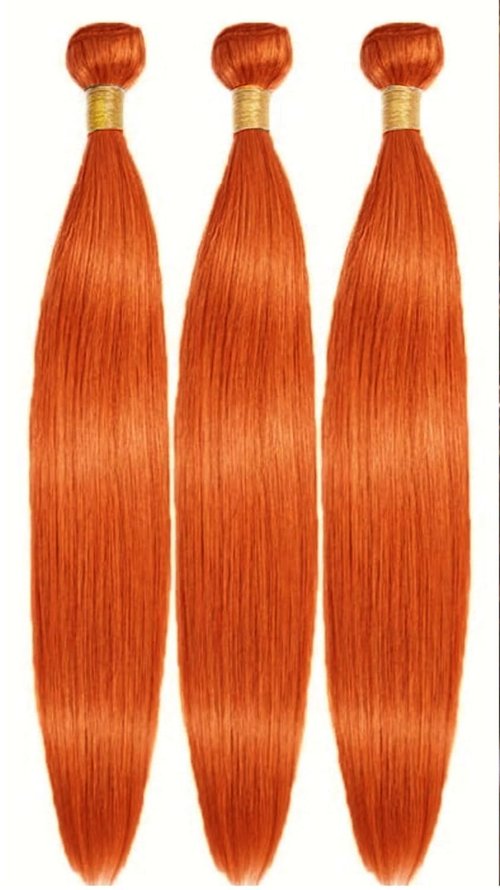 Hailookmey Human Hair Bundles #350 Color Ginger Orange Straight Brazilian Unprocessed Virgin Human Hair Quick Weave Extensions (24 26 28 Inch 350 Straight)