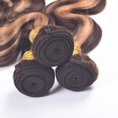 P4/27 Highlight Brown Bundles Body Wave Bundles Human Hair 30 32 34 Inch Unprocessed Brazilian Virgin Weave Hairs Blonde 3 Bundle 50 Gram Per Bundle Human Hair Extensions