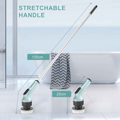 Holercoco Electric Spin Scrubber, Shower Cleaner Brush, Shower Scrubber with Long Handle 53.2inch, 2H Fast Charge, IPX7 Waterproof, Bathroom Cleaning Brush 2 Adjustable Speeds Blue 1118