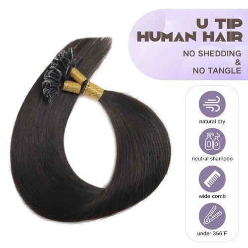 Sindra U Tip Hair Extensions Real Human Hair Color Natural Black 20 Inch 50 Grams 50 Strands/Pack Straight New Generation Keratin Fusion Extensions（Utip#1b-20inch）