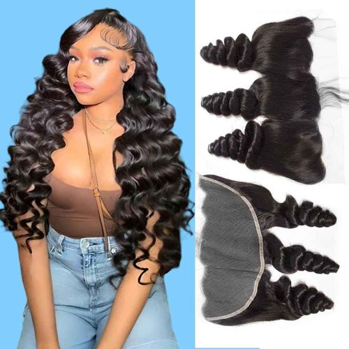 QTHAIR 16A 13x4 HD Lace Frontal Human Hair Loose Wave Frontal Pre Plucked with Baby Hair Ear to Ear Transparent Lace Closure 100% Unprocessed Brazilian Virgin Human Hair (20inch)
