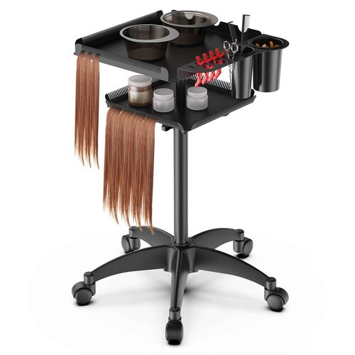 Rolling Salon Tray on Wheels with Braiding Hair Platform, Metal Salons Tray Cart with 2 Magnetic Bowls, Hairstylist Tray for Salon Station, Height Adjustable Salons Trolley Cart for Salon&Spa Use