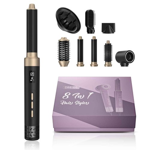 Hair Dryer Brush and 8 in 1 Hair Styler, Blow Dryer Brush with 110,000 RPM High-Speed Negative Ion, Multi Hair Styler with HD Digital Display for Fast Drying Straightening Curling (Black Gold)