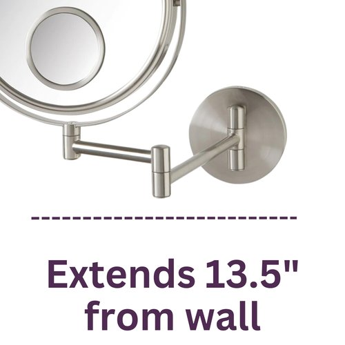 JERDON Wall Mount Mirror for Bathroom - Makeup Mirror with 10X Magnification and 15X Spot Mirror - Nickel Finish - Model JP7510N