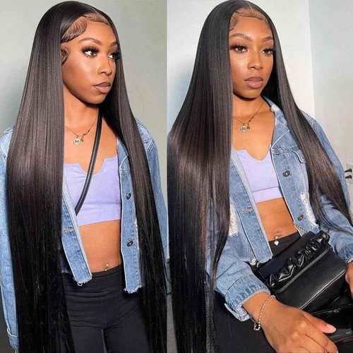LHHUR 13x4 Lace Front Wigs Human Hair Pre Plucked with Baby Hair 220% Density 24inch HD Transparent Straight Lace Front Wigs Human Pre Plucked For Black Women Frontal Wigs Human Hair