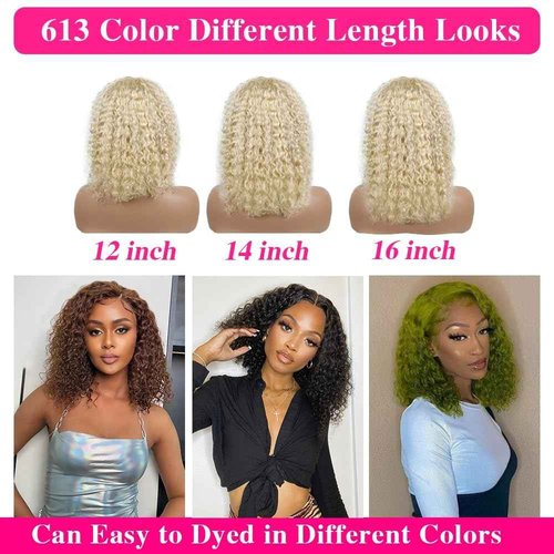 Legendhair 613 13x6 Lace Front Wigs Human Hair Blonde Bob Human Hair Wigs Short Curly Bob Wigs for Black Woman Glueless 613 Frontal Wigs Pre Plucked With Baby Hair 180% Density (10 Inch)