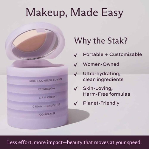 Subtl Staks 6-in-1 Stackable Travel Makeup Kit by Subtl Beauty - New Lip Glaze, Eyeshadow, Highlighter, Lip + Cheek, Blush, Shine Control - Includes Mirror & Brush - Compact Makeup for On the Go