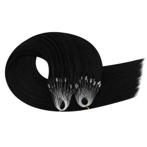 Ugeat Micro Link Hair Extensions Human Hair #1 Real Human Hair Extensions Jet Black 22 Inch and 18 Inch