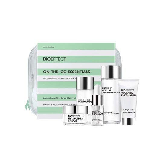 Bioeffect EGF Skincare Set of 5 Deluxe Samples, On the Go Kit to Experience a Hydrating, Anti-Aging Barley Growth Factor Daily Regimen to Cleanse, Exfoliate, Moisturizer, Renew & Restore