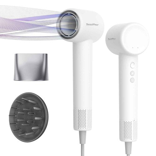 Hair Dryer, BeautiFlow 110,000 RPM High-Speed Brushless Motor Ionic Blow Dryer, with Diffuser Hair Dryer & Smoothing Nozzle, Low Noise Lightweight for Home/Travel/Salon, No Heat Damage