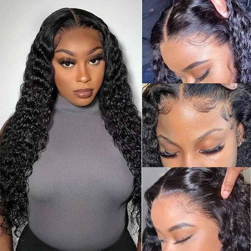 virginess Deep Wave Lace Front Wigs Human Hair Pre Plucked 24 Inch 13x4 Lace Frontal Closure Wig for Black Women Human Hair Glueless Deep Curly Lace Front Wig