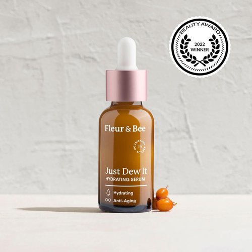 Hydrating and Anti Aging Face Serum With Natural, 100% Vegan Ingredients | Hyaluronic Acid Serum for Sensitive and Dry Skin | Just Dew It by Fleur & Bee - 1 fl oz