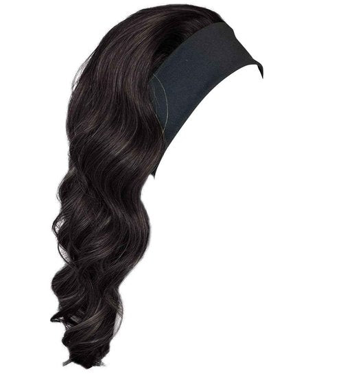 Kim Kimble 18" Wavy Waves Headband Wig, Long Layered Hair With Black Headband and Comb Clip, 3/4 Cap - Average Cap Size, MC1 Caviar