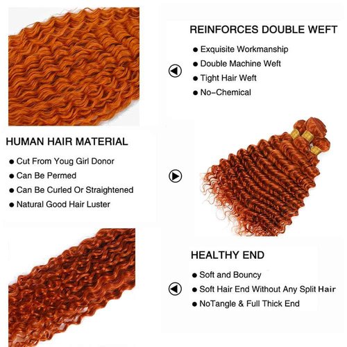 Suhkrpt 24 26 28 Inch Ginger Human Hair Bundles Color 350 Deep Wave Orange Hair Extensions