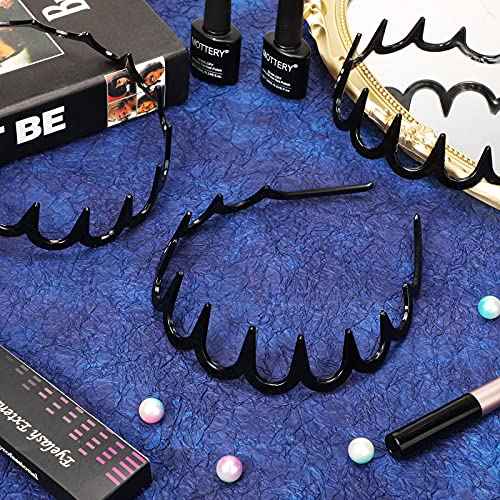 Yeshone 3 Pieces U-Shaped Plastic Headbands - Comb Hoop Wave Hair Bands (Black)