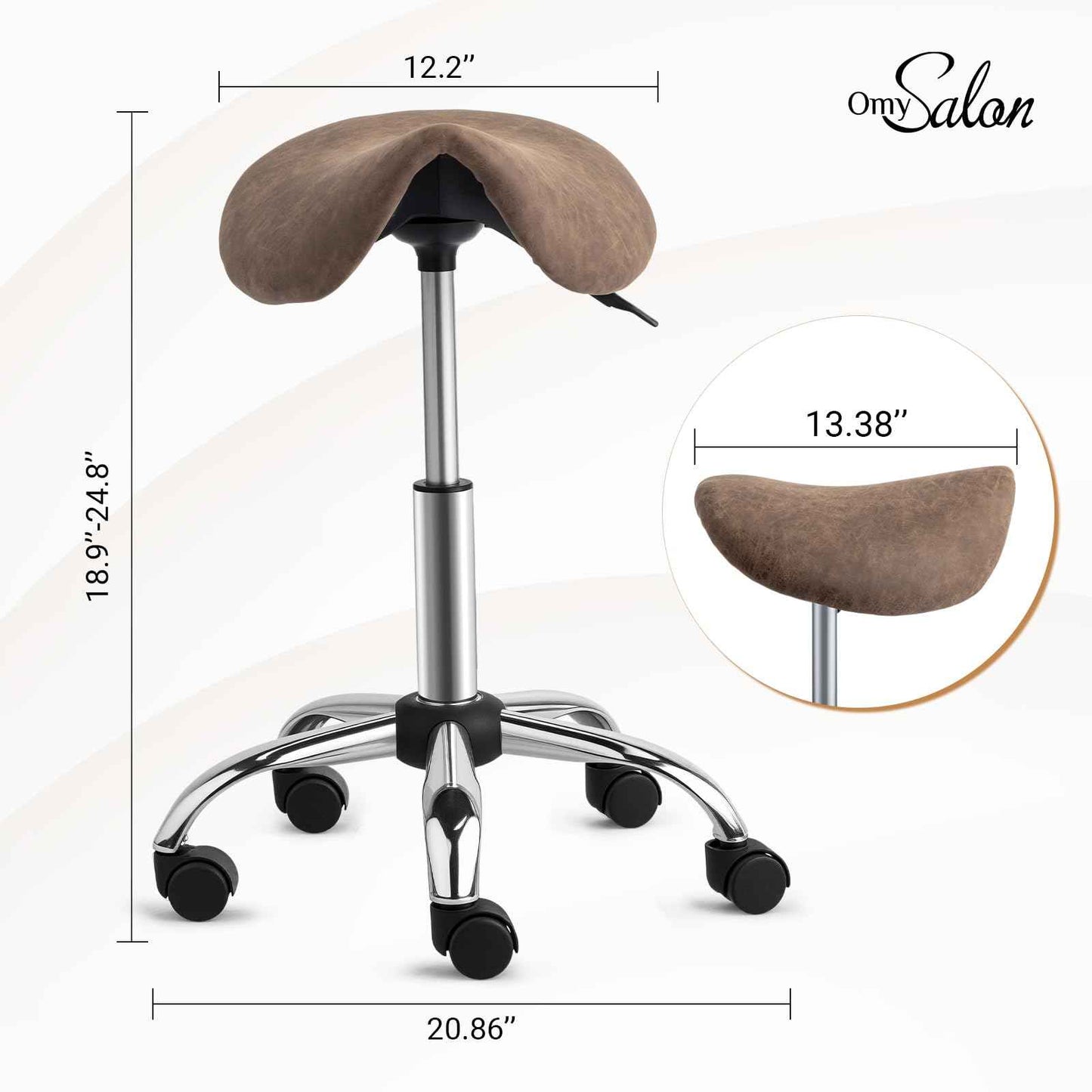 OmySalon Saddle Stool Rolling Chair, Ergonomic Saddle Chair with Swivel Wheels, Adjustable Hydraulic Stylist Cutting Stool for Salon Tattoo Massage Office Medical, Walnut