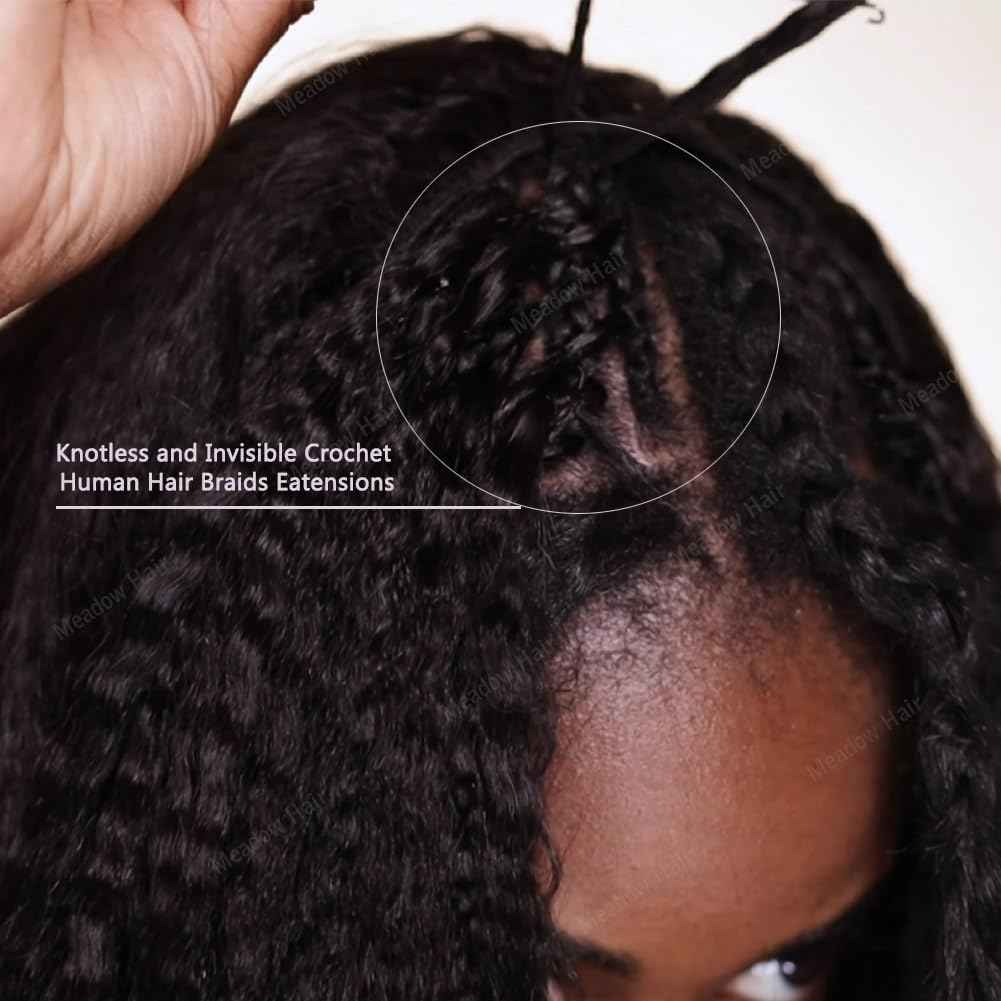 Kinky Straight Knotless Pre Separated Crochet Human Hair Extensions Pre Looped Braids Bundles With Threading Burmese Virgin Human Hair for Braiding Micro Link Meadow Hair 22inch 60g