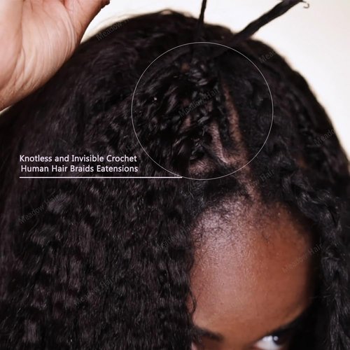 Kinky Straight Knotless Pre Separated Crochet Human Hair Extensions Pre Looped Braids Bundles With Threading Burmese Virgin Human Hair for Braiding Micro Link Meadow Hair 20inch 60g