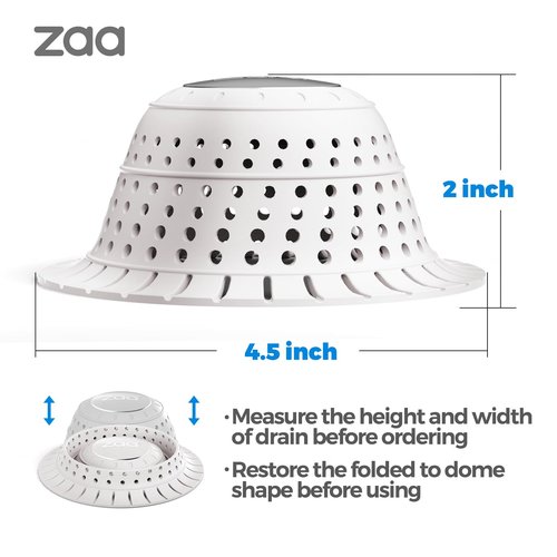 zaa Bathtub Drain Hair Catcher, Silicone Collapsible 2 Pack Drain Protector for Pop-Up and Regular Drains of Shower, Bathtub, Tub, Bathroom, Sink, White