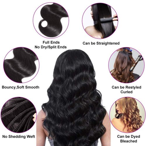 Flady Hair 10A Brazilian Body Wave Virgin Hair 4 Bundles Unprocessed Brazilian Human Hair Weave Bundles Black Color (12 14 16 18inch)