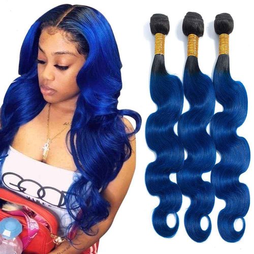 Habiliana Bundles Human Hair 24 26 28 Inch Body Wave T1B Blue Human Hair Bundles 11A Unprocessed Brazilian Virgin Quick Weave Hair Extensions for Black Women