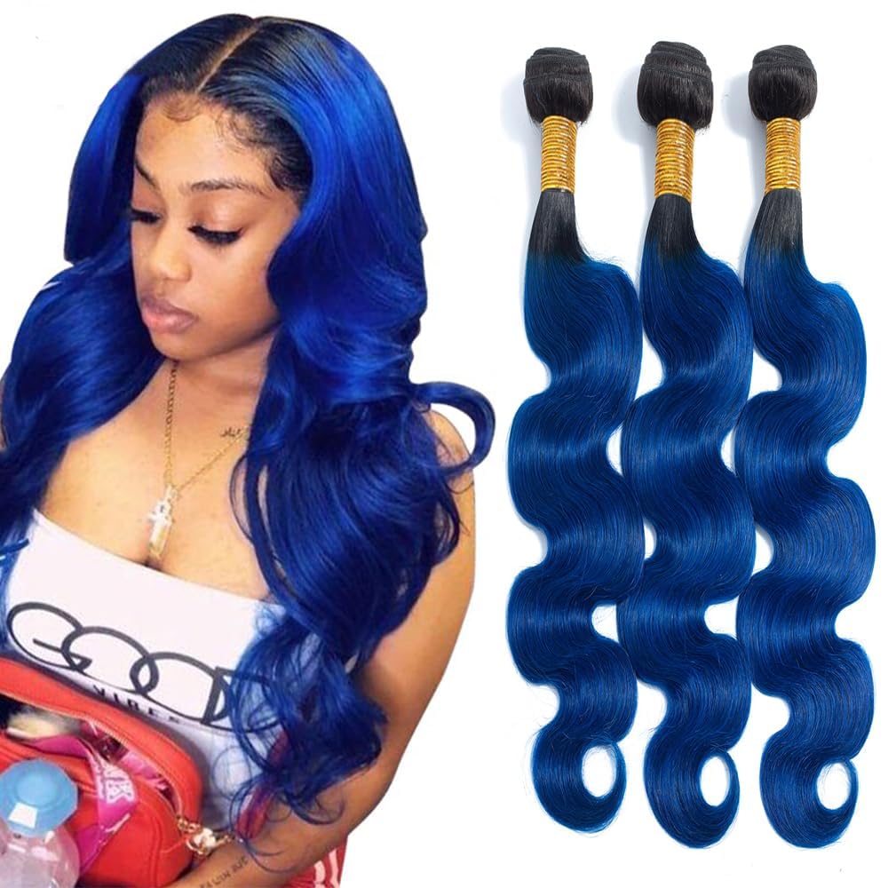 Habiliana Bundles Human Hair 16 18 20 Inch Body Wave T1B Blue Human Hair Bundles 11A Unprocessed Brazilian Virgin Quick Weave Hair Extensions for Black Women