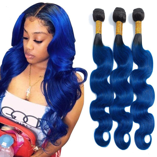 Habiliana Bundles Human Hair 16 18 20 Inch Body Wave T1B Blue Human Hair Bundles 11A Unprocessed Brazilian Virgin Quick Weave Hair Extensions for Black Women