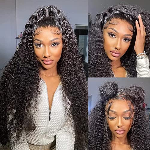 13x4 Deep Wave Lace Front Wigs Human Hair 180% Density Curly Human Hair Wigs for Black Women Wet and Wavy Wig Pre Plucked with Baby Hair (Deep Wave Wig, 22 Inch)