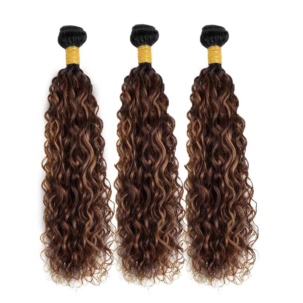 30 32 34 inch Ombre Water Wave Bundles 4/30 Human Hair Bundles Brown Wet and Wavy Bundle #4 Human Hair Bundle