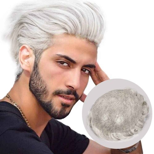 Amiable Toupee for Men, Hairpieces Mens Wig Human Hair Replacement System 0.04mm PU Thin Skin Black Male Hair Units mens toupee huaman hair (vloop0.04-0.06mm, #59)