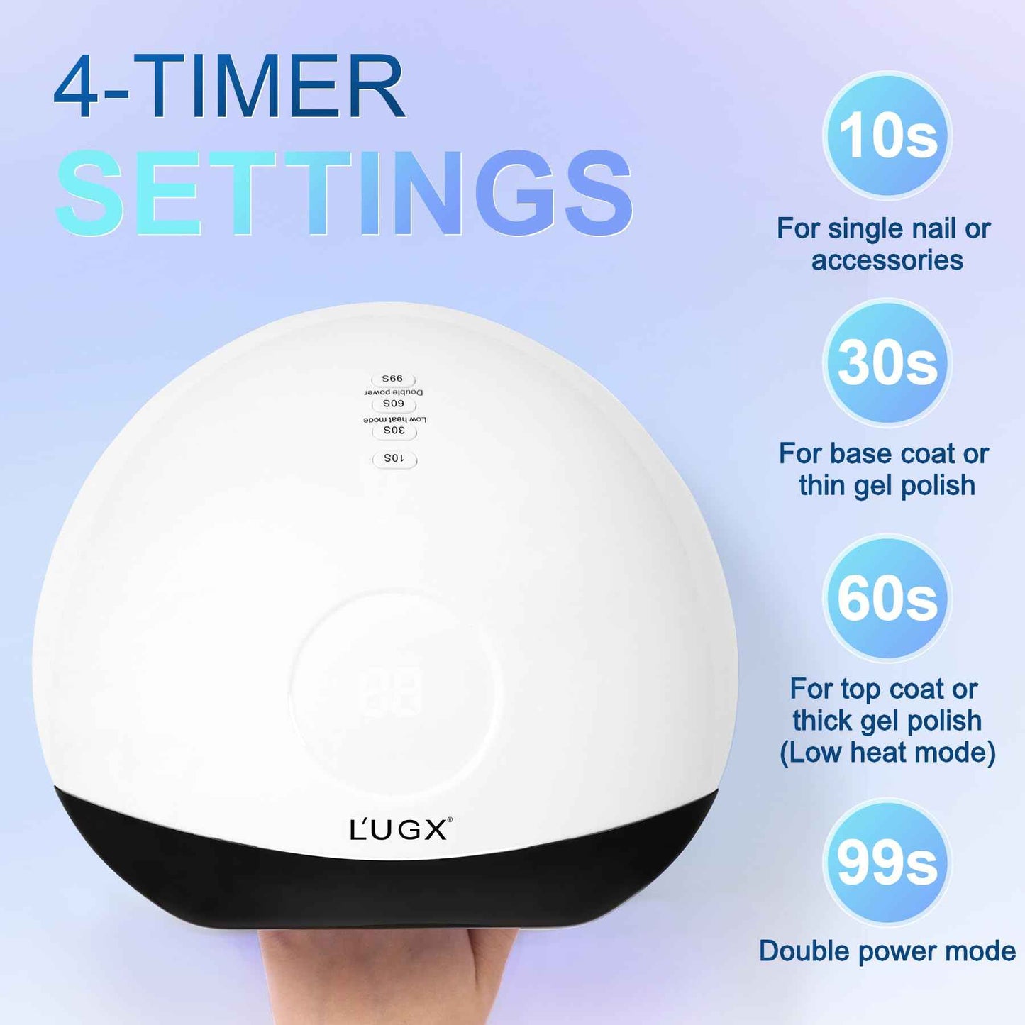 L'UGX 56W UV LED Nail Lamp Nail Dryer for Gel Polish, UV Light Curing Lamp with 4 Timer, Perfect for Manicure and Pedicure