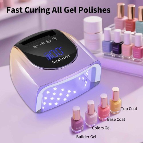 Ayshone Cordless Rechargeable UV Nail Lamp,96W UV Light for Gel Nails with Metal Base,Professional Fast Charger Curing Lamp,4 Timer Setting and Smart Sensor(Gradient Purple)