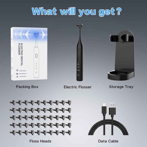 Voraiya Electric Flosser for Teeth Electric Flosser Dental Floss 3 Modes + 50 Replacement Heads Rechargable Ultrasonic Power Flossing for Teeth Adults & Kids