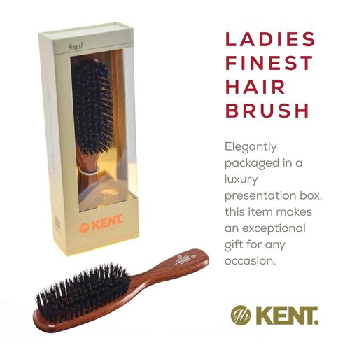 Kent LR6 Finest Dark Wood Styling Hair Brushes for Women - Natural Black Boar Bristle Hairbrush for Medium to Thick Hair of All Lengths - Dry Brush for Styling, Straightening, and Stimulating Oils