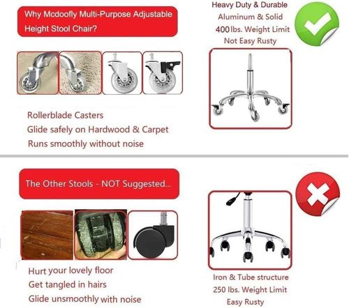 Salon Rolling Stools with Locking Wheels - Adjustable Swivel Stool Chair Heavy Duty 400 lbs Thick Cushion Hydraulic Shop Stool for Tattoo Facial Massage Kitchen Counter Salon Spa Medical Garage(Black)