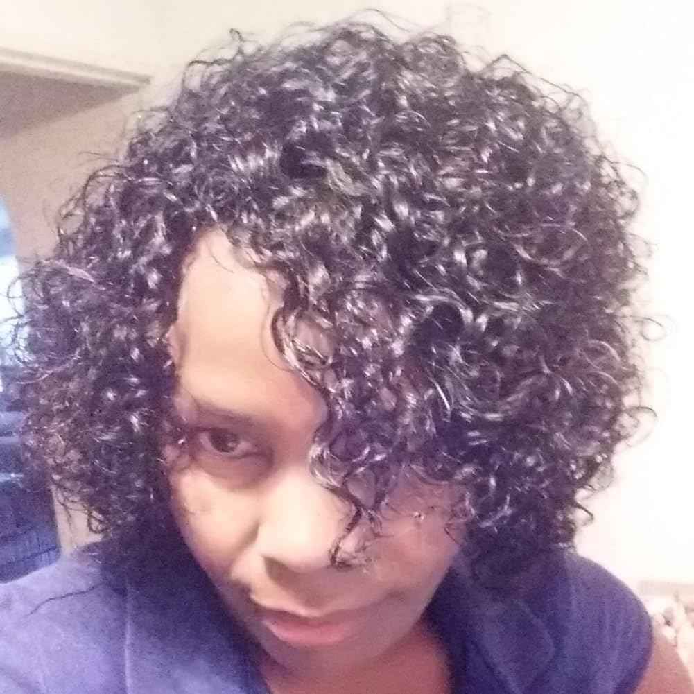 POSHANCE Kinky Curly 10 Inch Human Hair Wigs for Black Women - Wear and Go Glueless Short Wig with Natural Color - 100% Human Hair