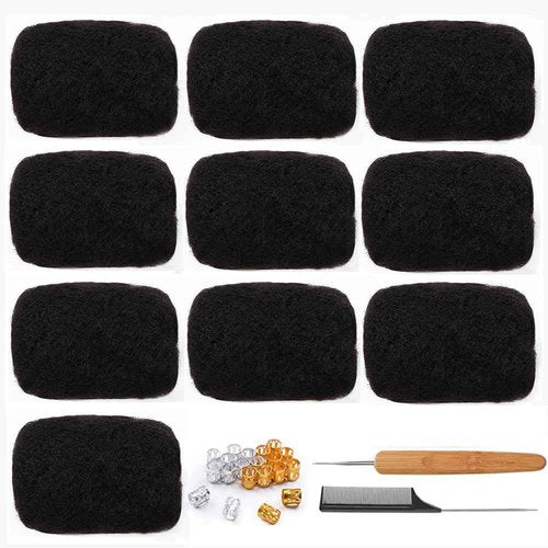 Afro Kinky Bulk Human Hair For Dreadlock Extensions Repair Locs,Twist Braiding, 100% Human Braiding Hair ，30Grams each bundles Total (10Inch #1B 10bundles)