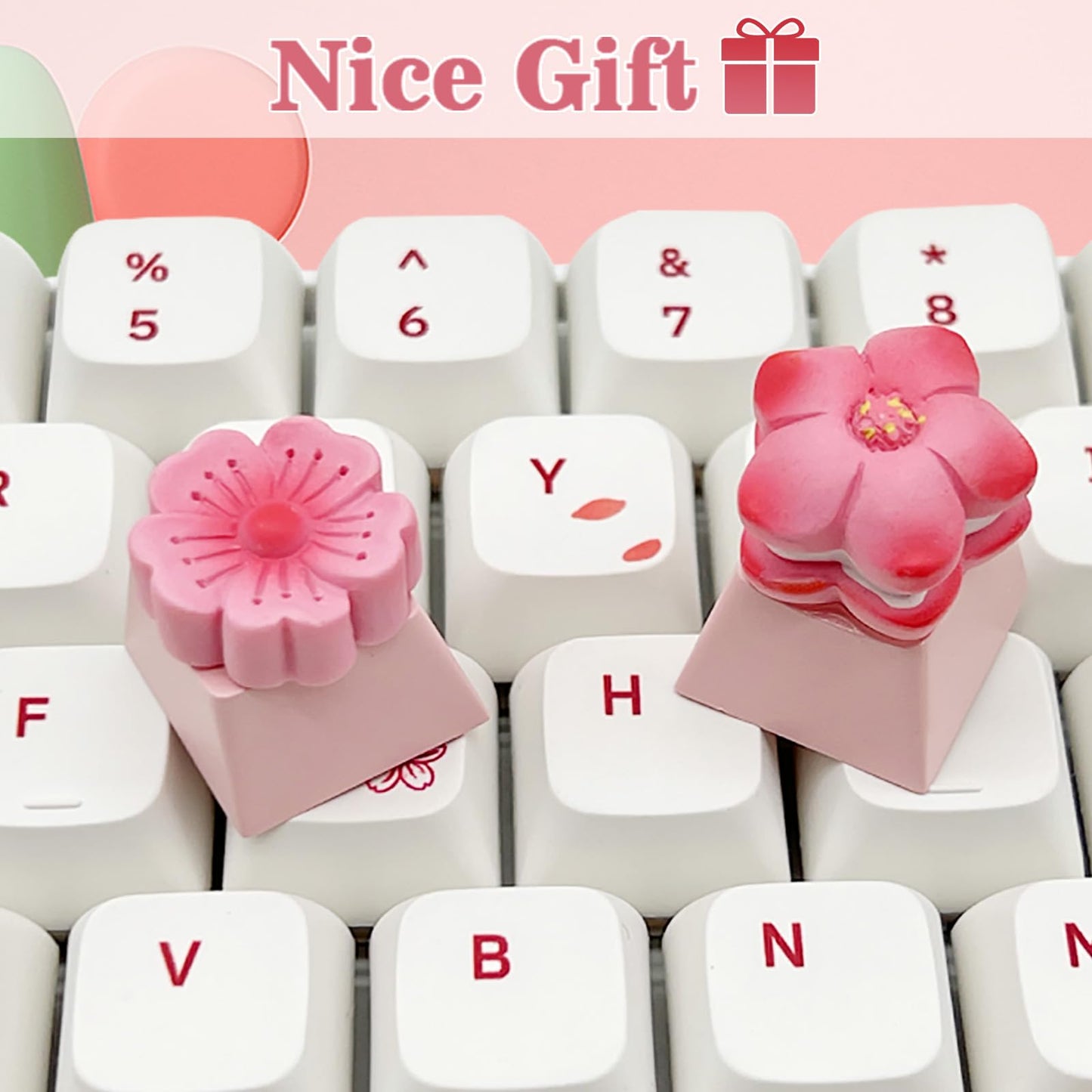 ZMX Cute Flower Keycaps,Pink Cherry Blossom Custom ESC Keycaps Artisan Resin Keycap for MX Switches Mechanical Gaming Keyboard OEM Profile R4 Height Personalized 3D Single Keycap (02)