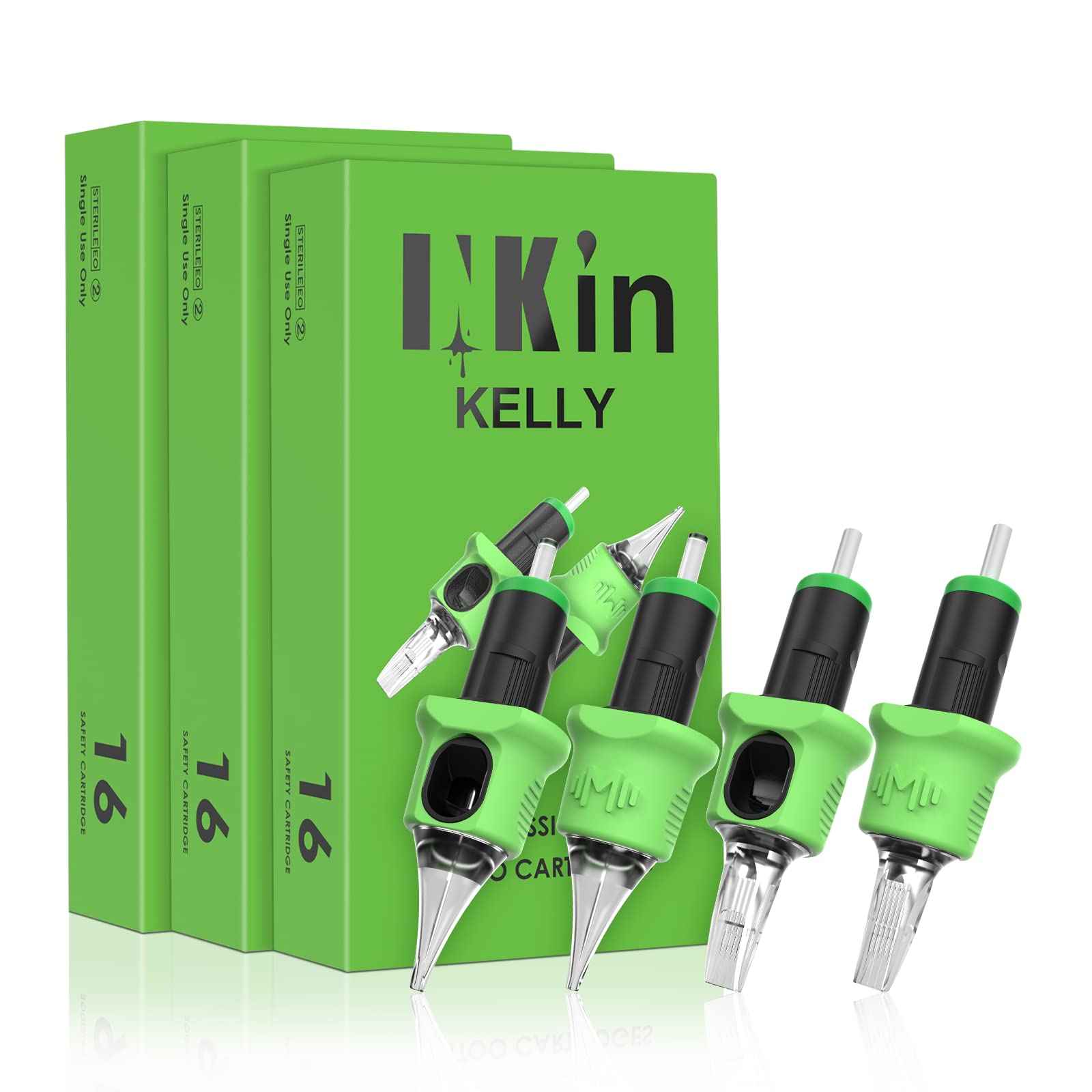 INKin Kelly 80Pcs Finger Ledge Assorted Tattoo Cartridges Needles 3RL 5RL 7RL 9RL 11RL Round Liner #10 Bugpin Mix Kit L-Taper with Membrane Tattoo Machine Pen Supply