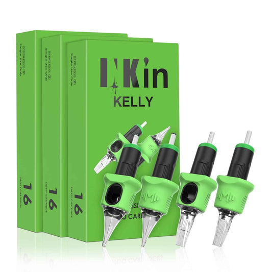 INKin Kelly 80Pcs Finger Ledge Assorted Tattoo Cartridges Needles 3RL 5RL 7RL 9RL 11RL Round Liner #10 Bugpin Mix Kit L-Taper with Membrane Tattoo Machine Pen Supply